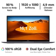 HUAWEI 华为 MateBook D 16,AMD Ryzen 5 4600H,16.1 英寸 1080p 全高清全高清全高清全高清全高清显示屏,16GB 内存,512GB 固态硬盘,超薄金属外壳,指纹传感器,Windows 10 家庭