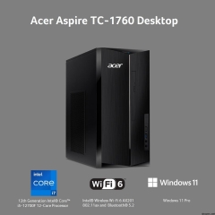 宏碁 Aspire TC-1760-UA93 台式机 | 英特尔酷睿 i7-12700F 12 核 | NVIDIA GeForce GTX 1660 Super | 16GB DDR4 | 512GB SSD | 1TB 硬盘 | 8X