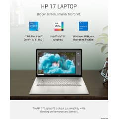 HP 惠普 17 笔记本电脑、第 11 代 Intel Core i5-1135G7、8 GB RAM、256 GB SSD 存储、17.3 英寸 HD+ 显示屏、Windows 10 Home、防眩光屏幕、长电池寿命、网络摄像头和双麦克风